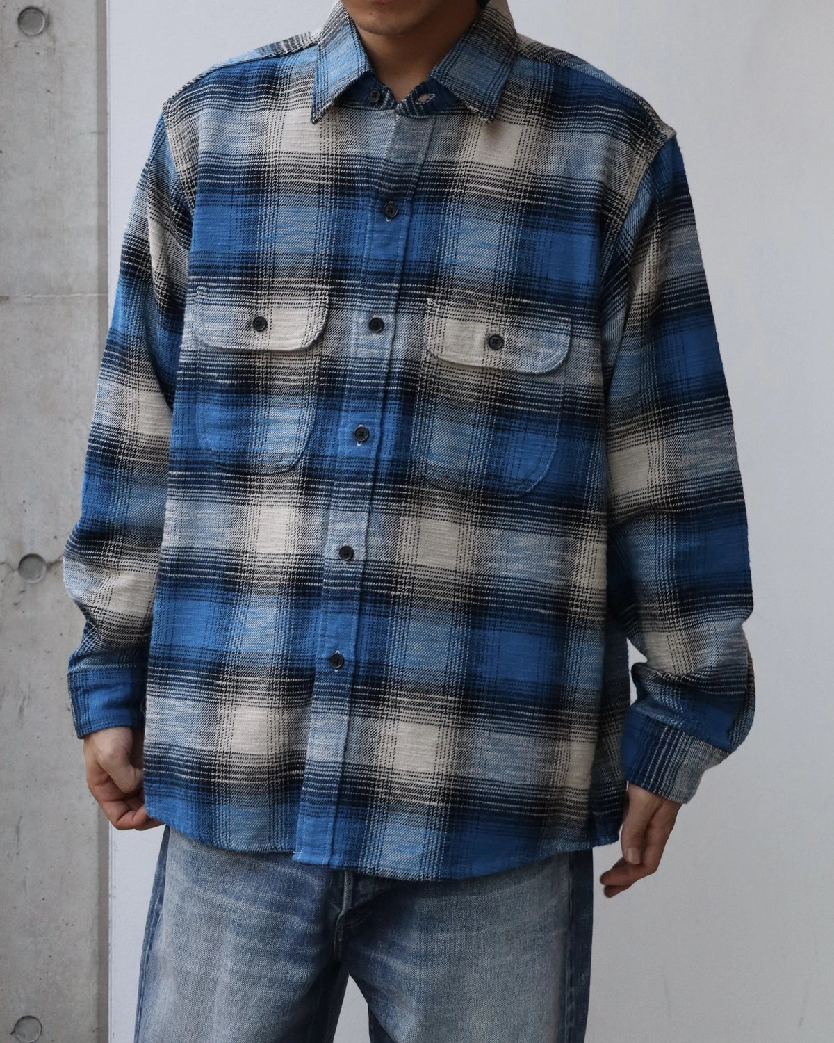 MINEDENIM / Heavy Cotton Flannel Ombre Work Shirt (MDFBF09503)