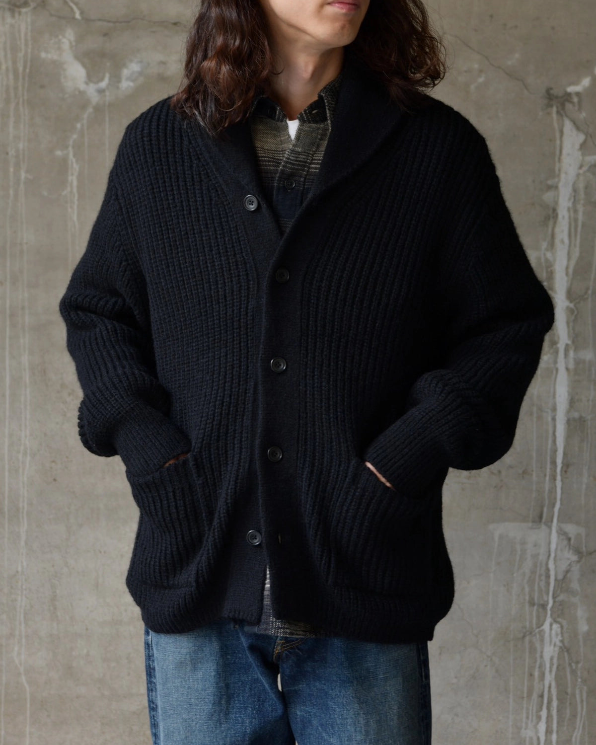 MINEDENIM / Baby Alpaca Wool Shawl Collar Knit Cardigan (MDFBF10601)