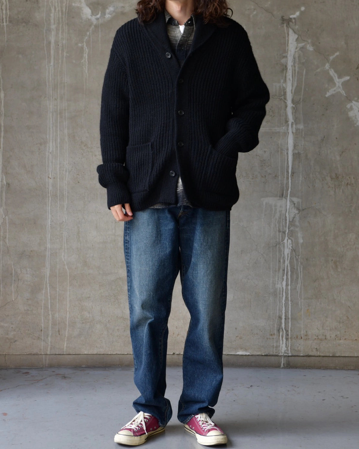 MINEDENIM / Baby Alpaca Wool Shawl Collar Knit Cardigan (MDFBF10601)