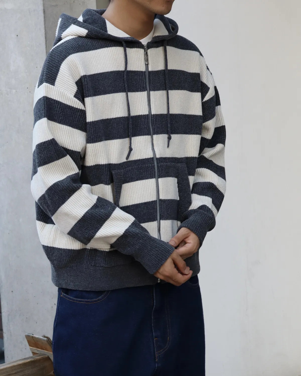 PHINGERIN / CORDY KNIT ZIP HOODIE STRIPE (PD-262-KN-092)