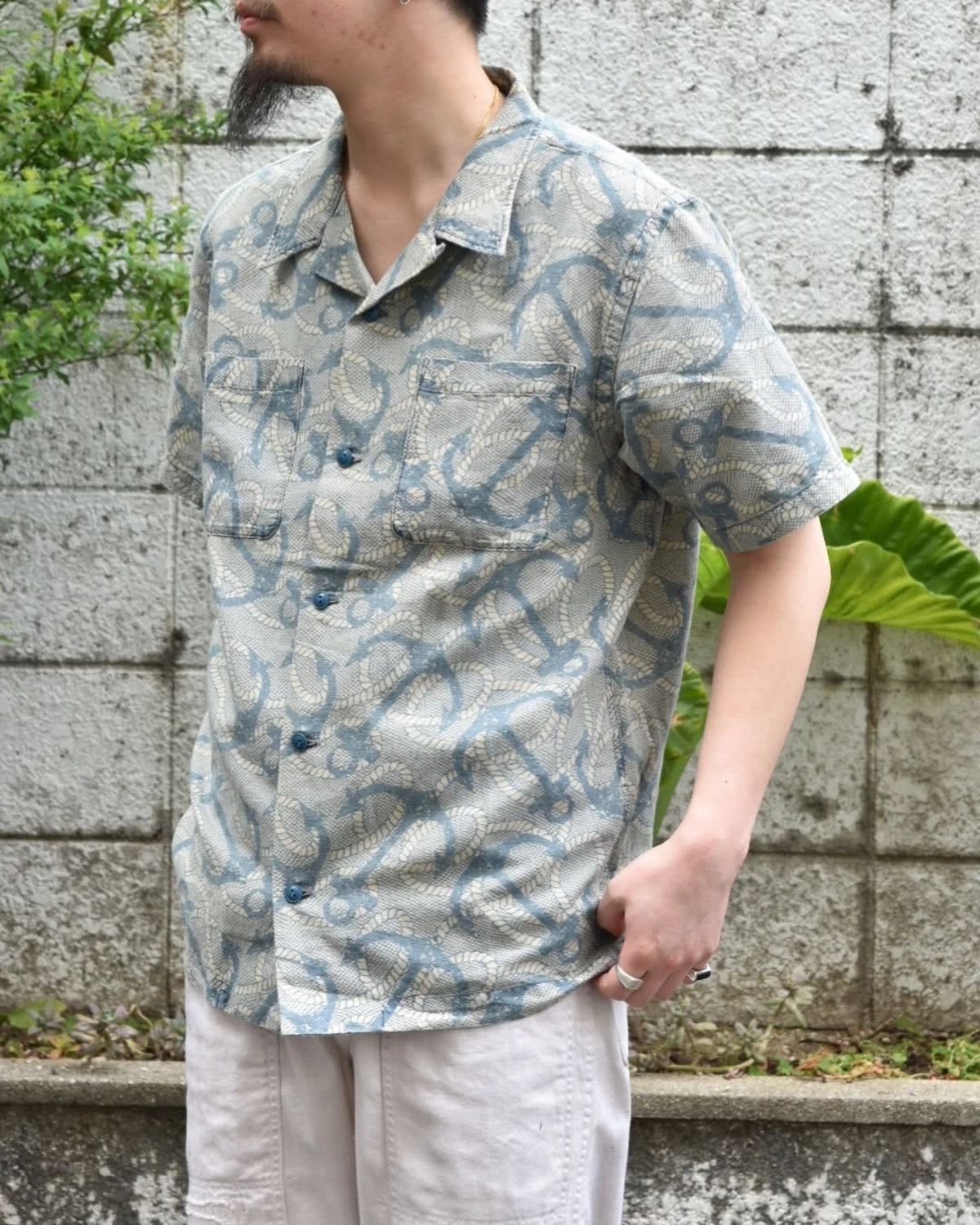 RRL / インディゴ アンカープリント キャンプ シャツ (1441MNRRWOV1N820059)