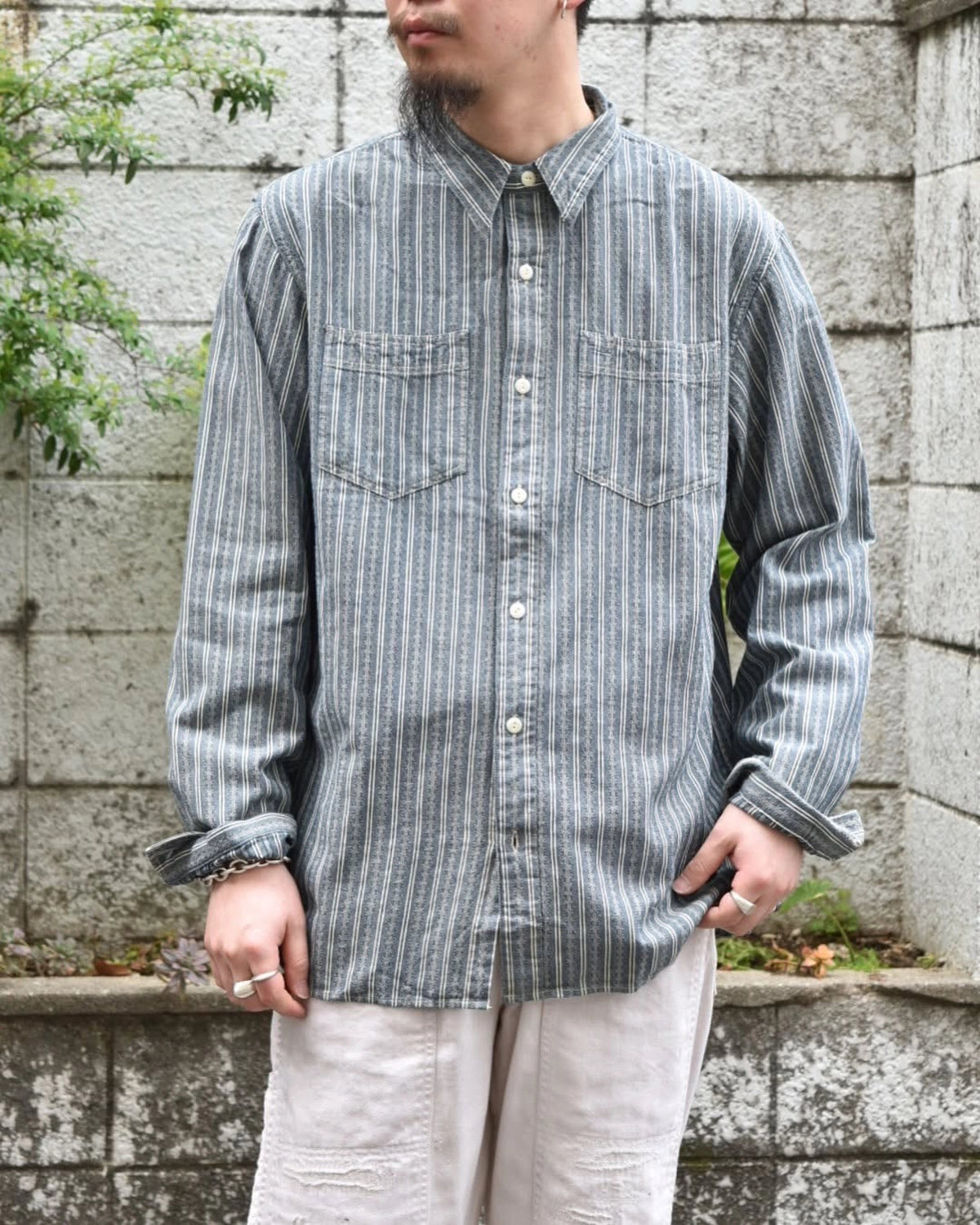 RRL / ストライプド ドビーシャンブレー ワークシャツ (1441MNRRWOV16820356)