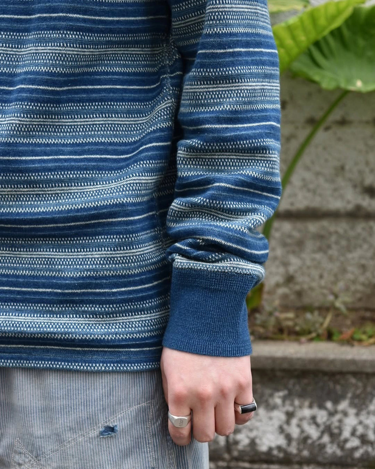 RRL / インディゴ ストライプド ジャカード ヘンリー シャツ (1441MNRRKNI16820192)