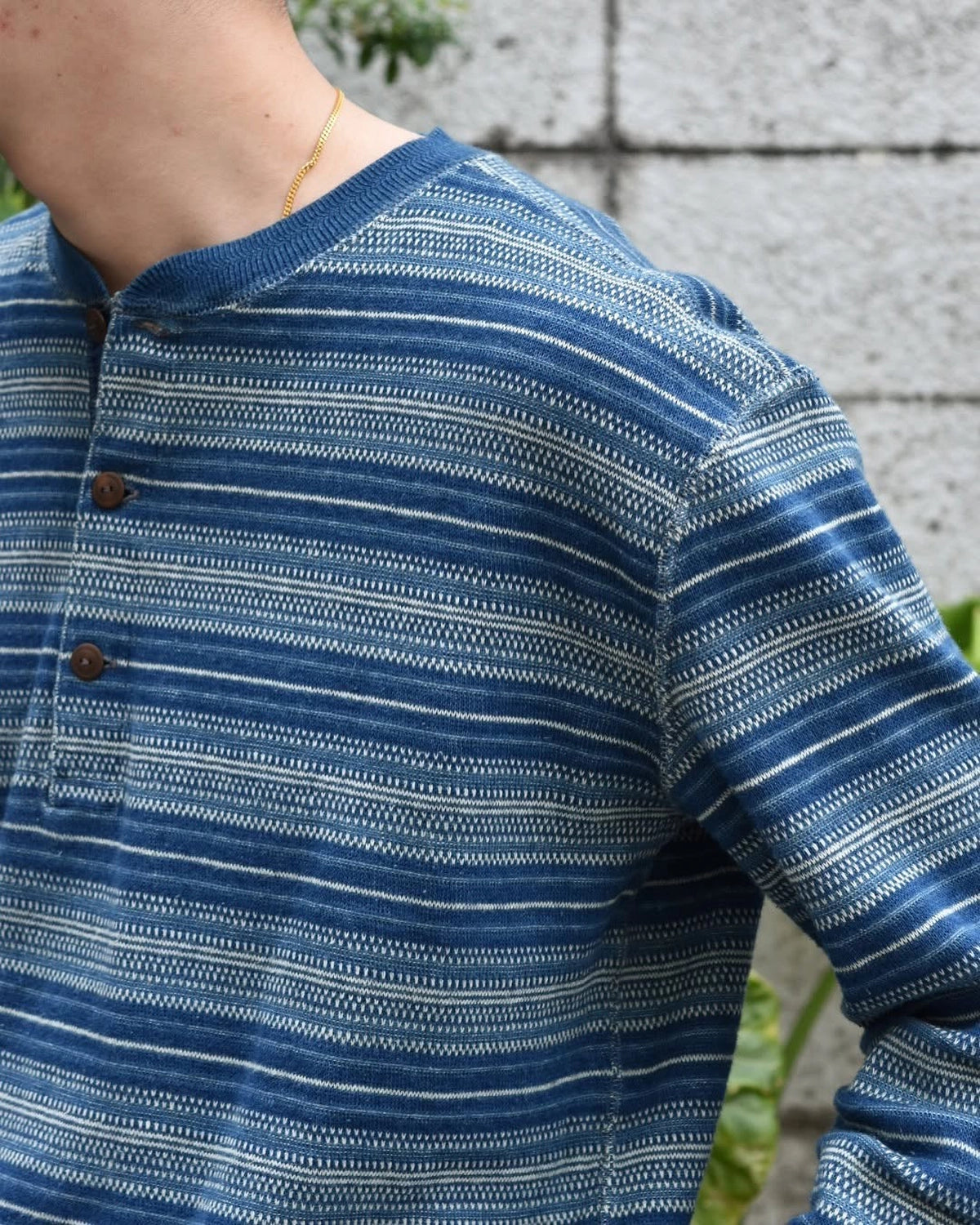 RRL / インディゴ ストライプド ジャカード ヘンリー シャツ (1441MNRRKNI16820192)