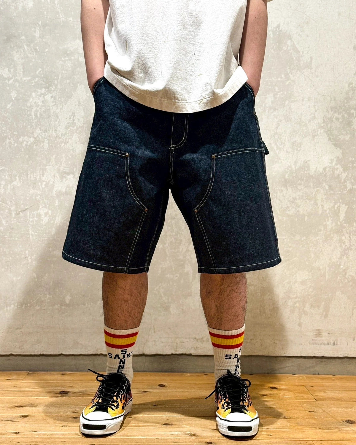 ©︎SAINT Mxxxxxx / DOUBLE KNEE SHORTS - RIGID - BLUE /(SM-HR8-0000-074)