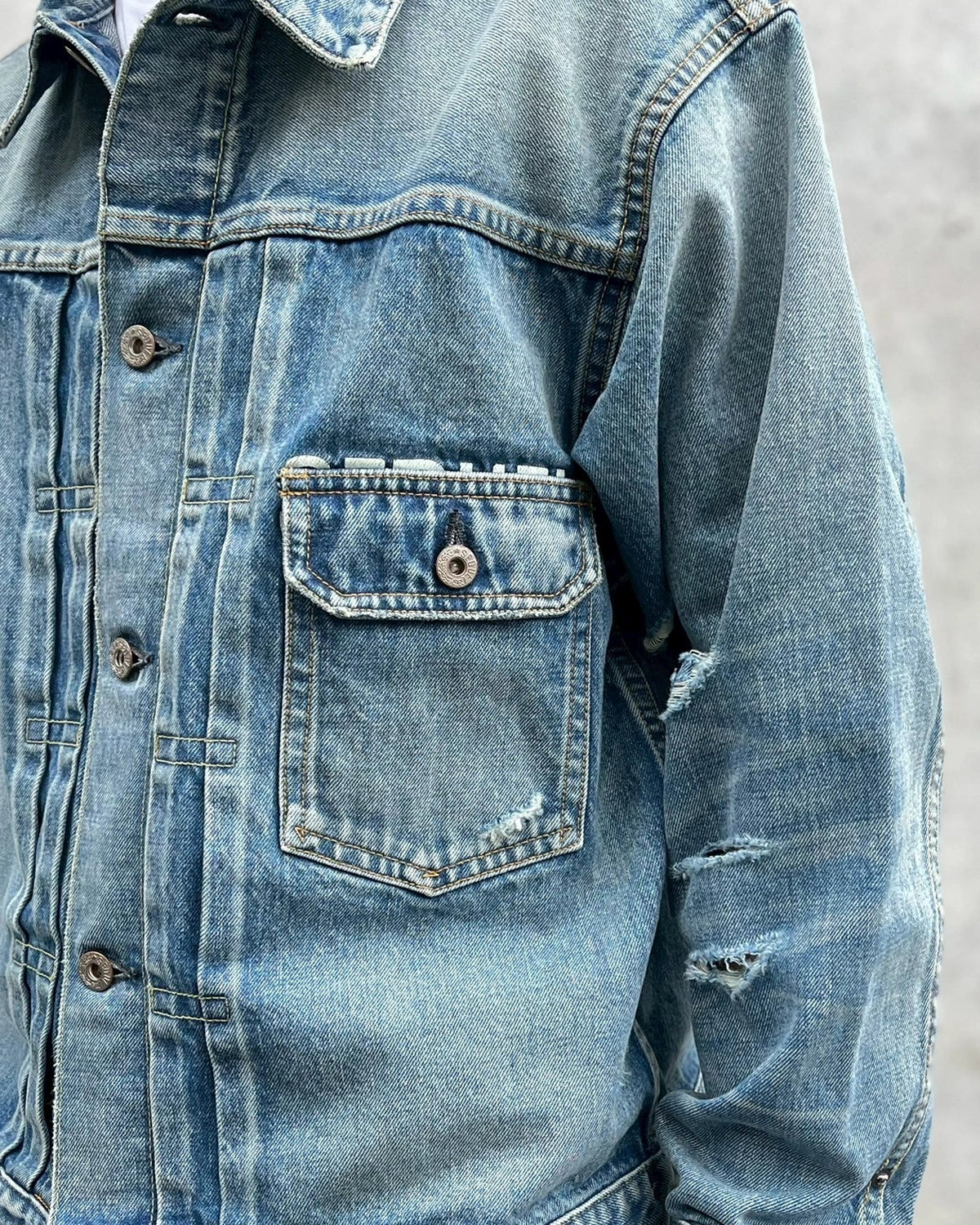 SEQUEL / × FRAGMENT DAMAGE DENIM JACKET (SQ-25SS-JK-04)