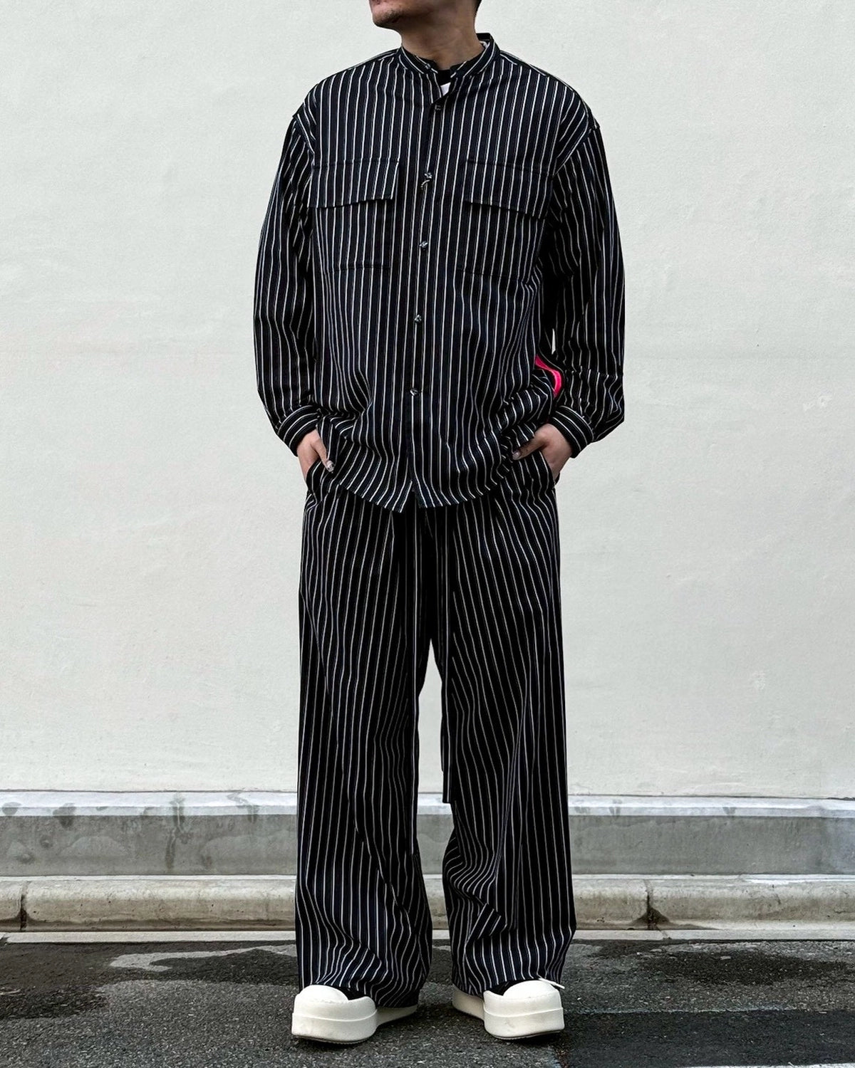 White Mountaineering / STRIPE BAND COLLAR SHIRT (WM2671118)