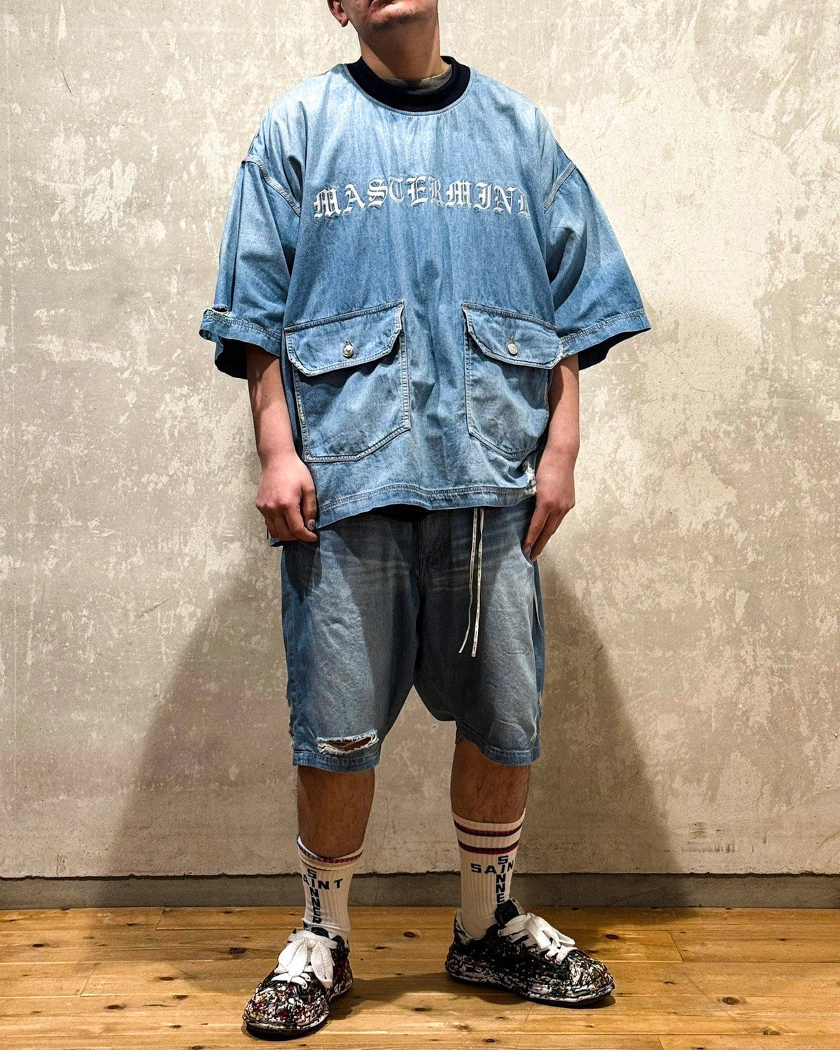 mastermind JAPAN / MJ DISTERSSED SS PULLOVER DENIM SHIRT (MJ25E14-SH024)