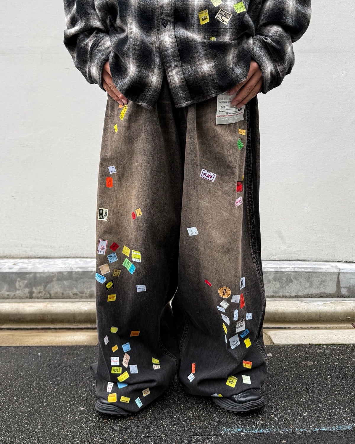 Maison MIHARA YASUHIRO / Price Tag Sticker Printed Wide Denim Pants -Women's- (B17PT101)