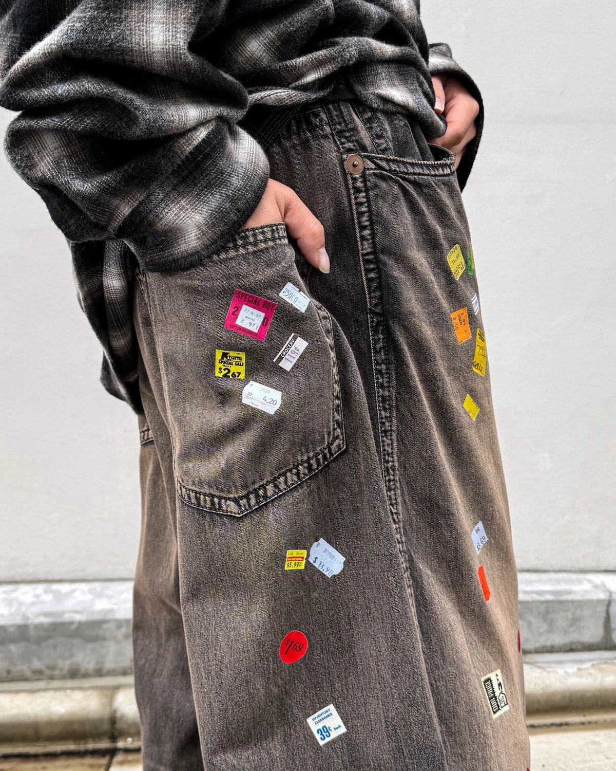 Maison MIHARA YASUHIRO / Price Tag Sticker Printed Wide Denim Pants -Women's- (B17PT101)