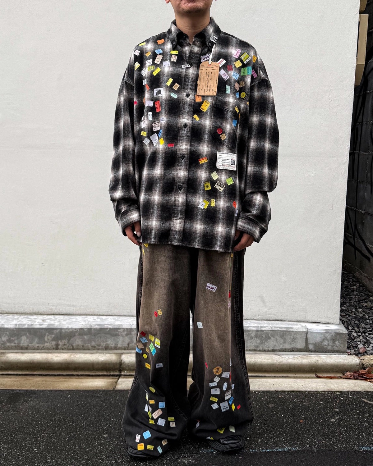 Maison MIHARA YASUHIRO / Price Tag Sticker Printed Wide Denim Pants -Women's- (B17PT101)