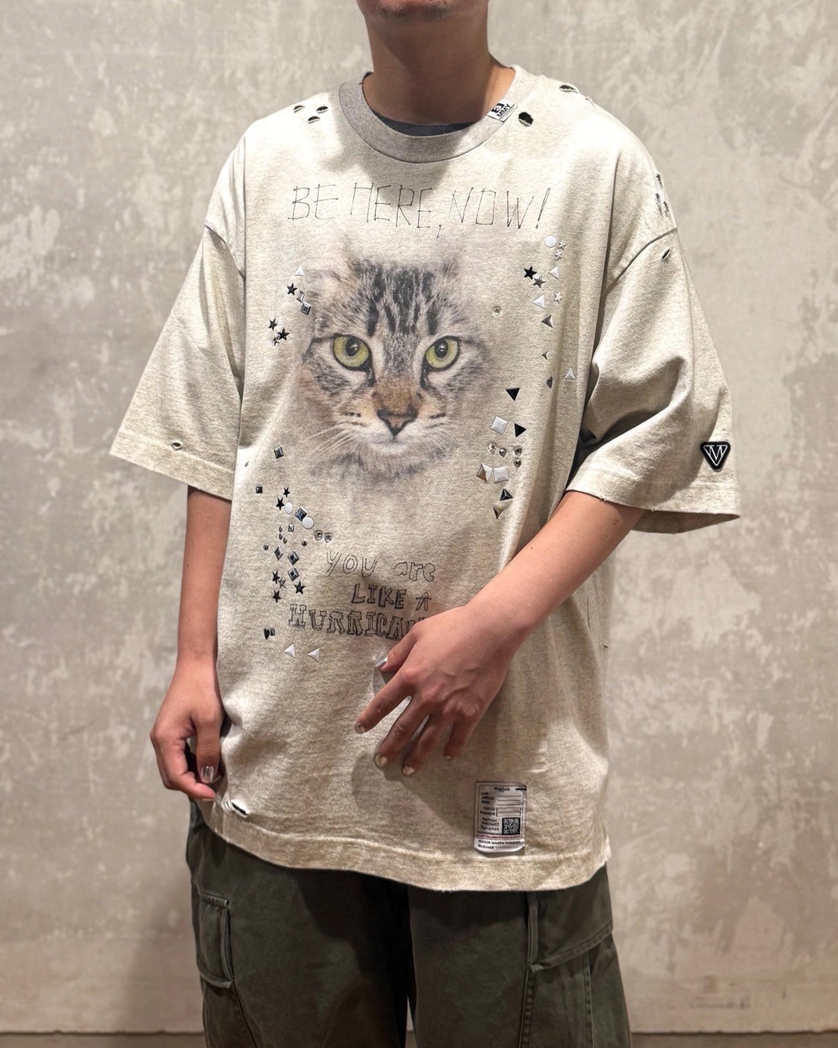 Maison MIHARA YASUHIRO / Cat Printed Embellished Distressed T-shirt (J15TS752)