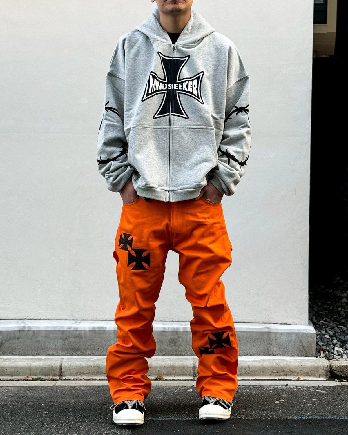 mindseeker × DICKIES / Iron Cross Patch Flare Pants -ORANGE- (MSD-261-001)