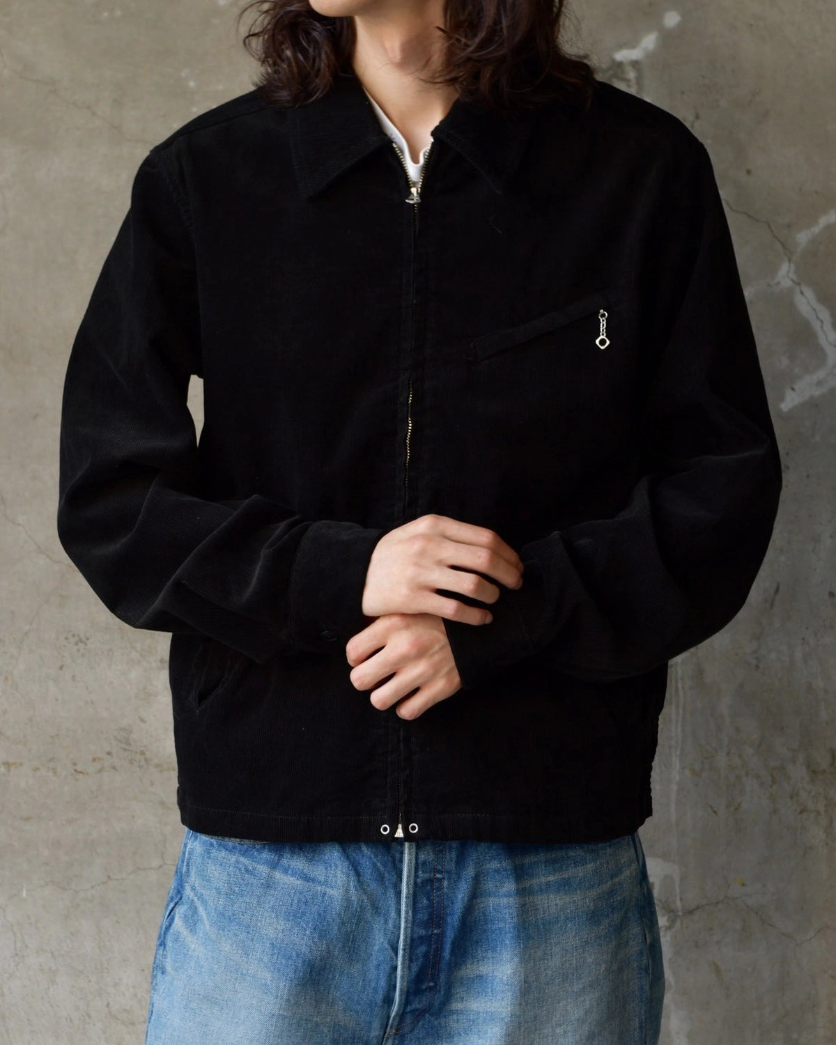 MINEDENIM / Black Corduroy Zip up Trucker Jacket (MDFBF09803)