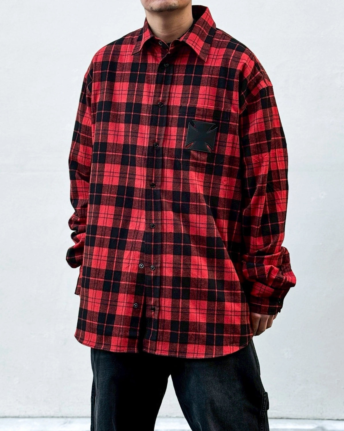 VETEMENTS / LEATHER CROSS FLANNEL SHIRT SHIRT (ME76FS056BR)