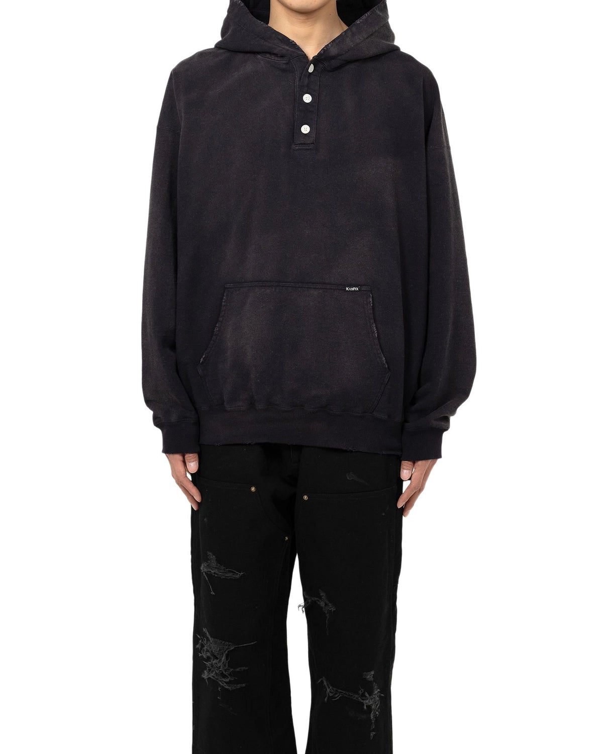 KAMIYA / Distressed Henry Neck Hoodie (G14HD76)
