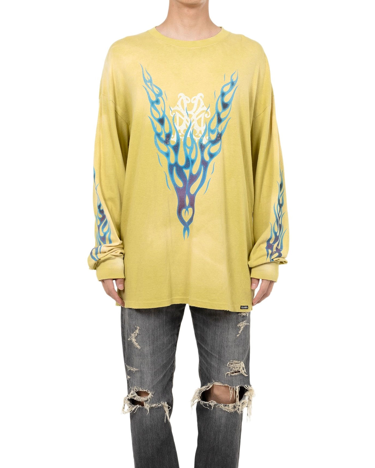 KAMIYA / “KMY-FIRE” Distressed L/S T-shirt (G14LT079)