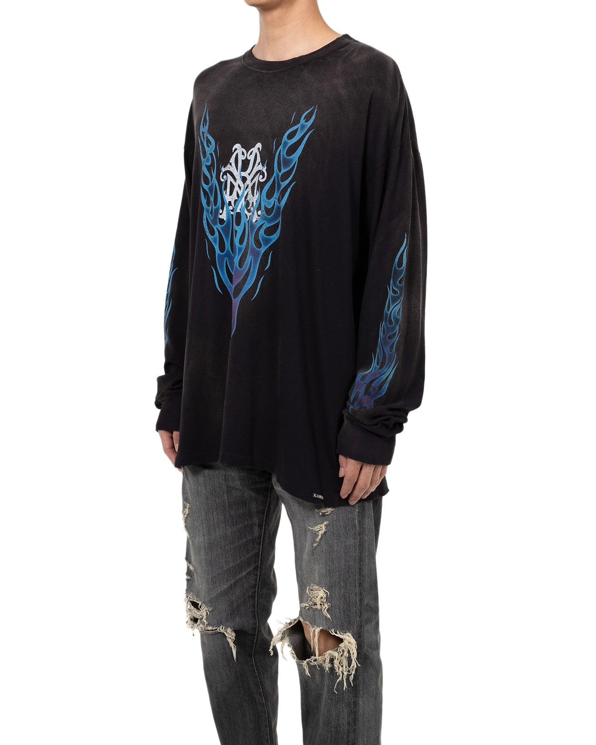 KAMIYA / “KMY-FIRE” Distressed L/S T-shirt (G14LT079)
