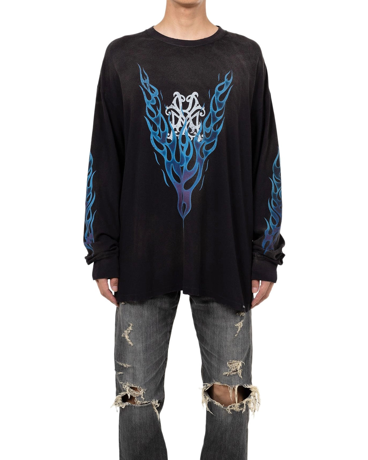 KAMIYA / “KMY-FIRE” Distressed L/S T-shirt (G14LT079)
