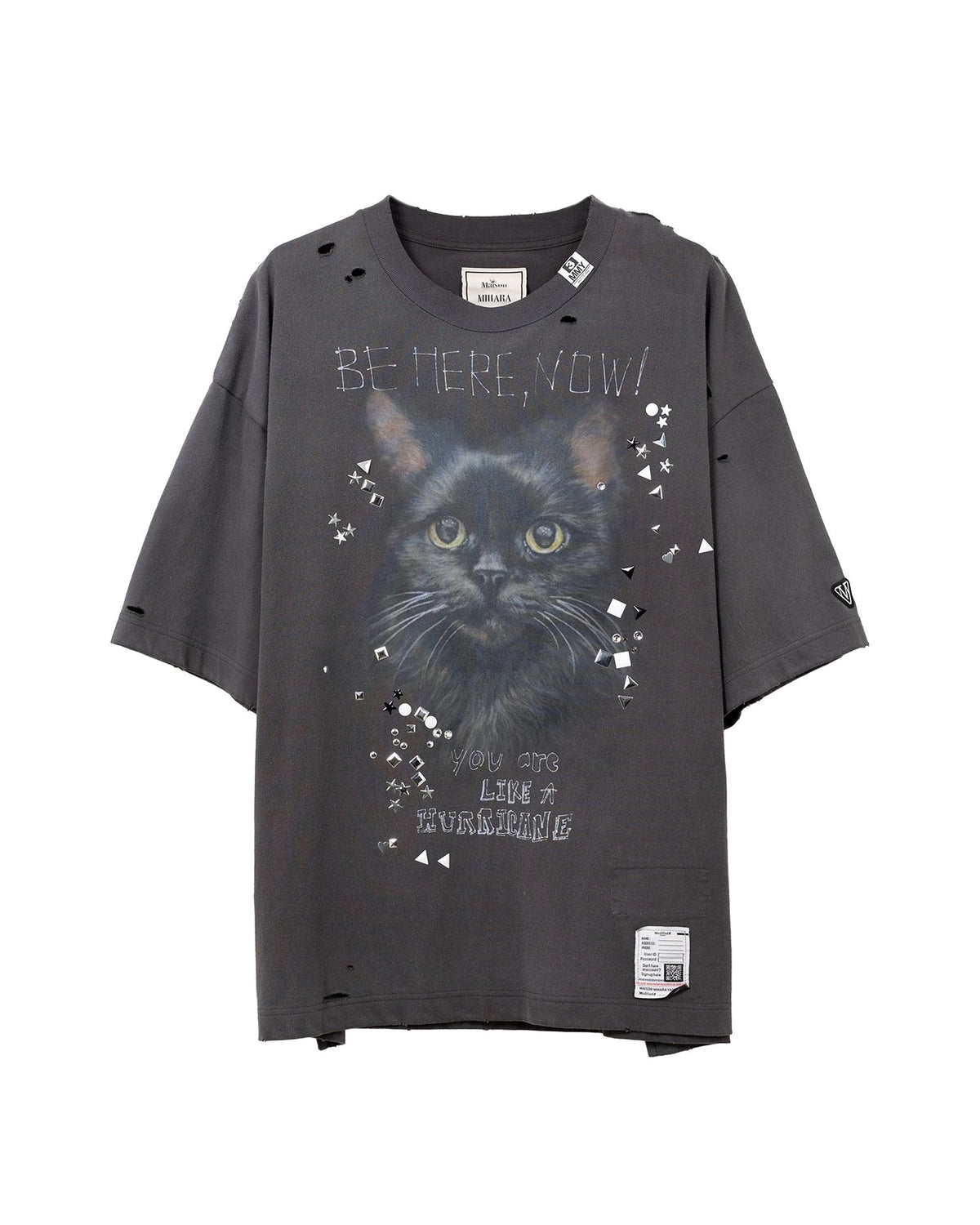 Maison MIHARA YASUHIRO の Cat Printed Embellished Distressed T-shirt (J15TS752)