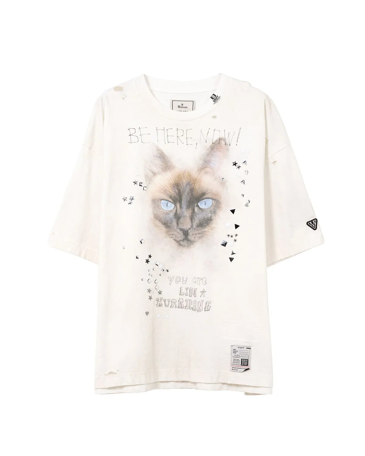 Maison MIHARA YASUHIRO の Cat Printed Embellished Distressed T-shirt (J15TS752)