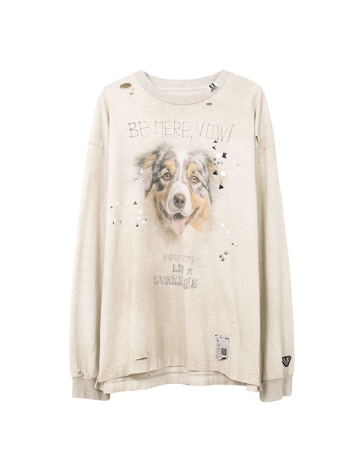 Maison MIHARA YASUHIRO の Dog Printed Embellished Distressed Long Sleeve T-shirt (J15LT751)