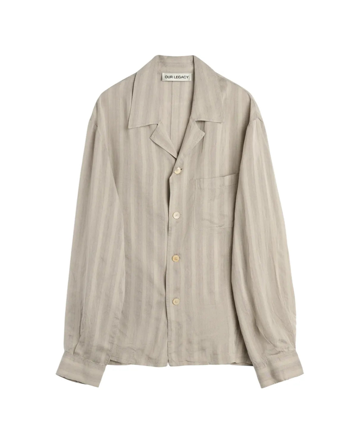 OUR LEGACY の PRIVATE SHIRT Quiet Greige Stripe Mist Weave (M4262PQG)
