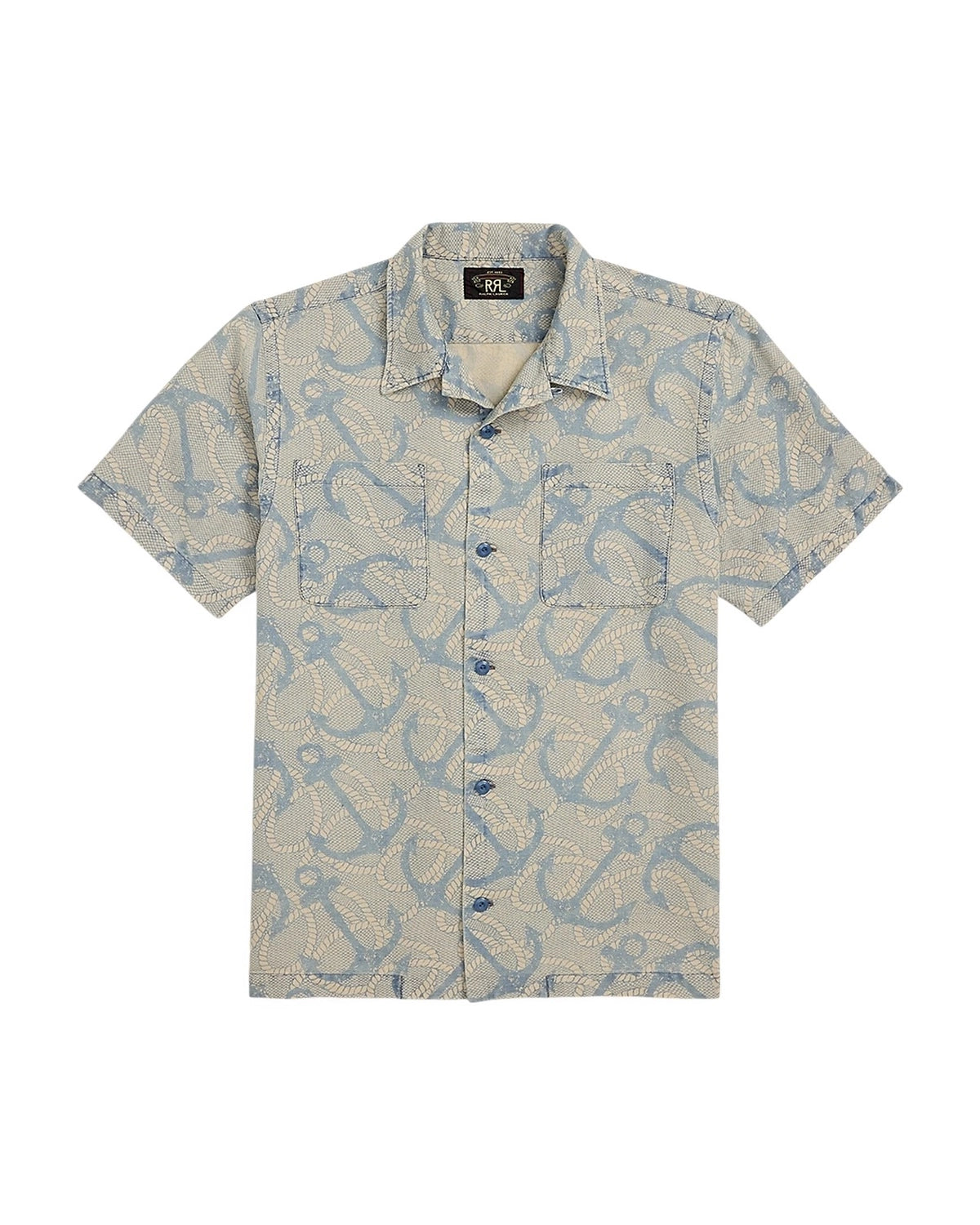 RRL の インディゴ アンカープリント キャンプ シャツ (1441MNRRWOV1N820059)