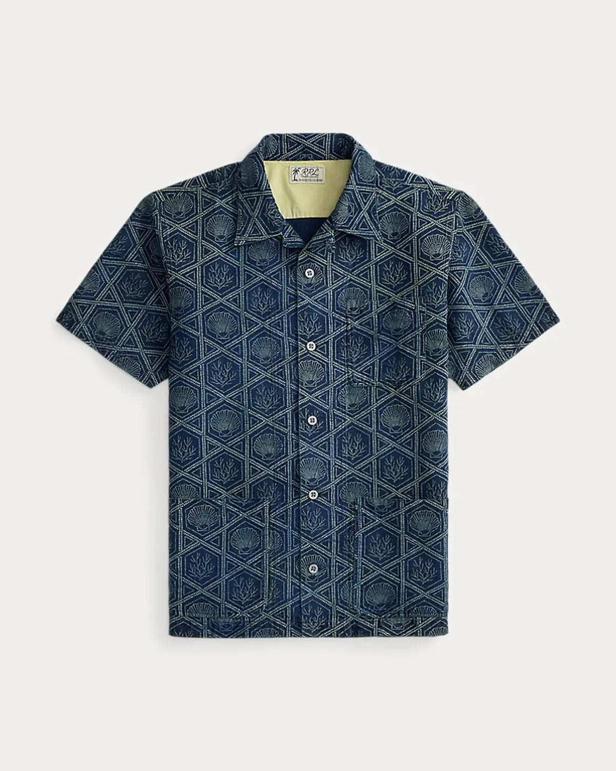 RRL の インディゴ シェルプリント リネンコットン シャツ (MNRRWOV1N820066)