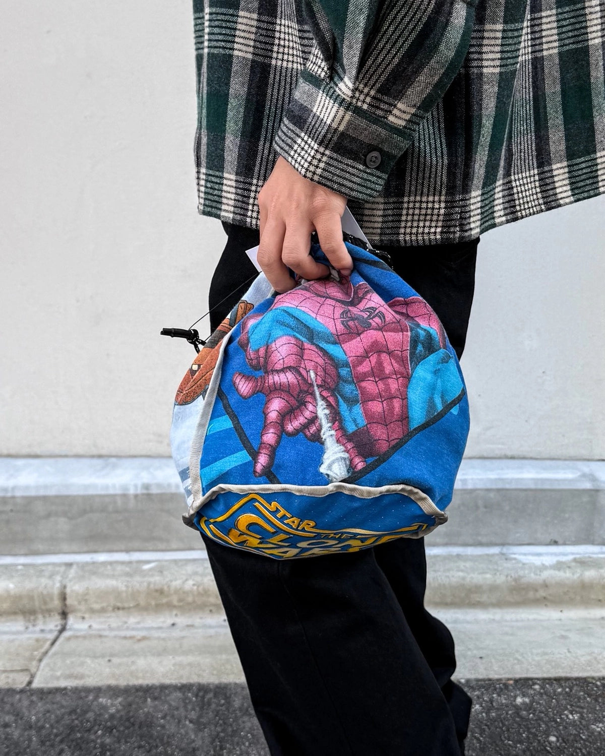 MIYAGIHIDETAKA -Rafu- / Patchwork Drawstring Bag / BLACK-1 (MH061)