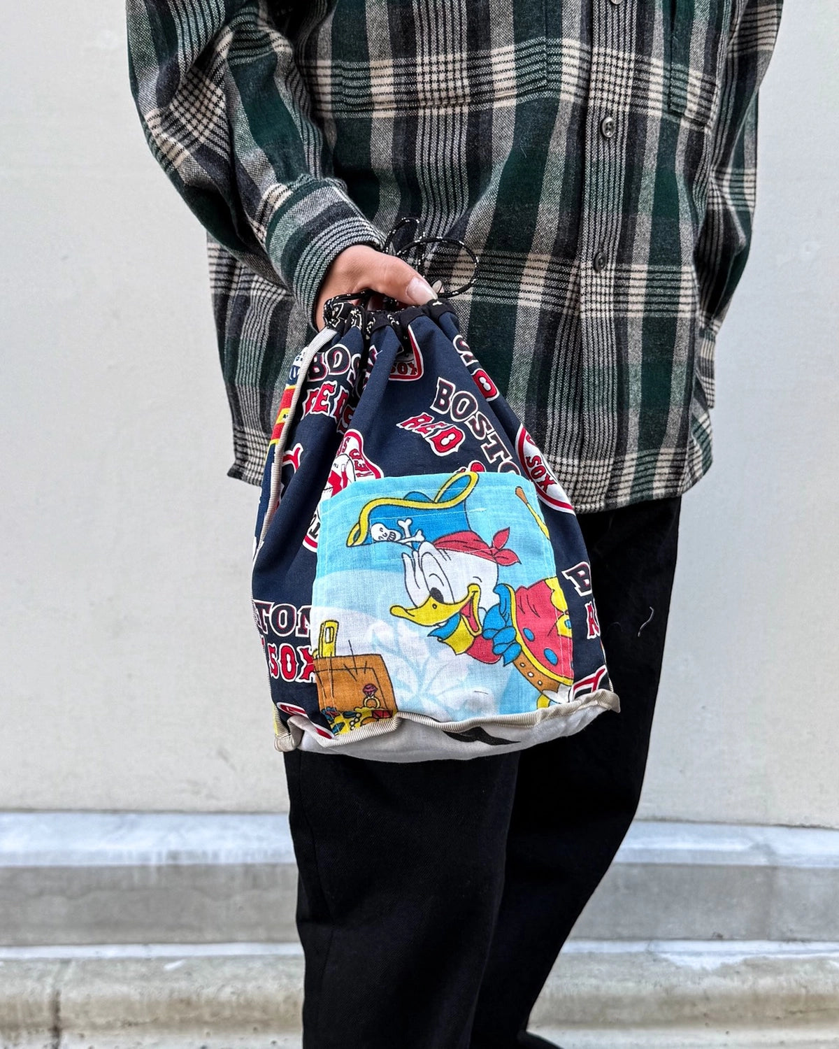 MIYAGIHIDETAKA -Rafu- / Patchwork Drawstring Bag / BLACK-3 (MH061)
