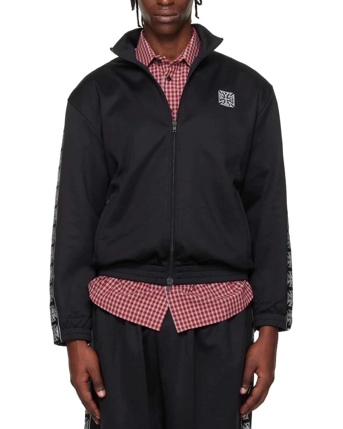 VETEMENTS の BIKER CROSS TAPE TRACK ZIP-UP (ME76GJ105B)