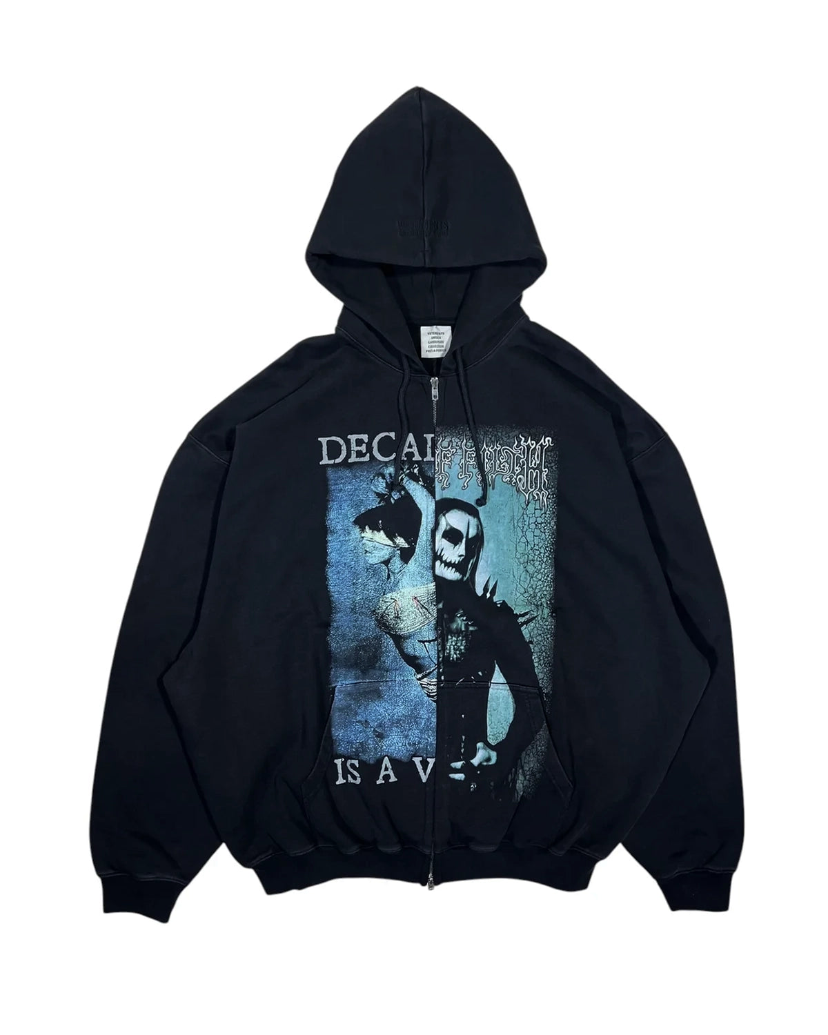 VETEMENTS の COF CUT-UP OVERSIZED ZIP-UP HOODIE (UCF76ZU950BB)