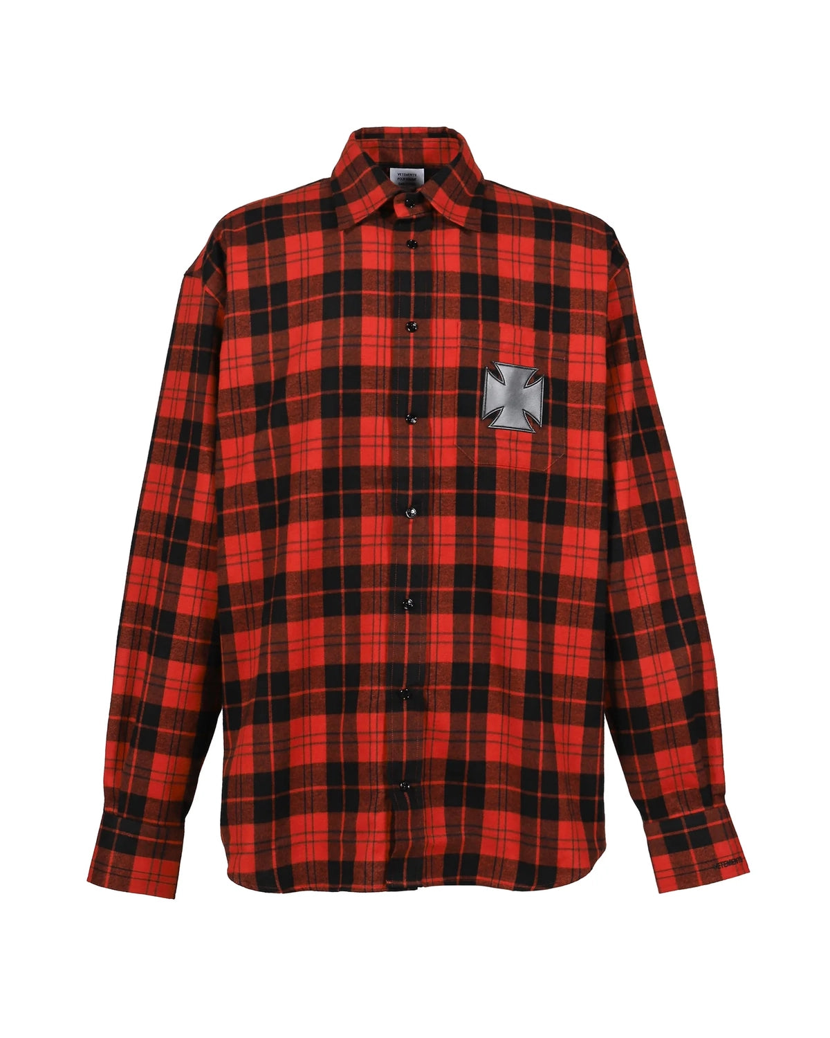 VETEMENTS の LEATHER CROSS FLANNEL SHIRT SHIRT (ME76FS056BR)