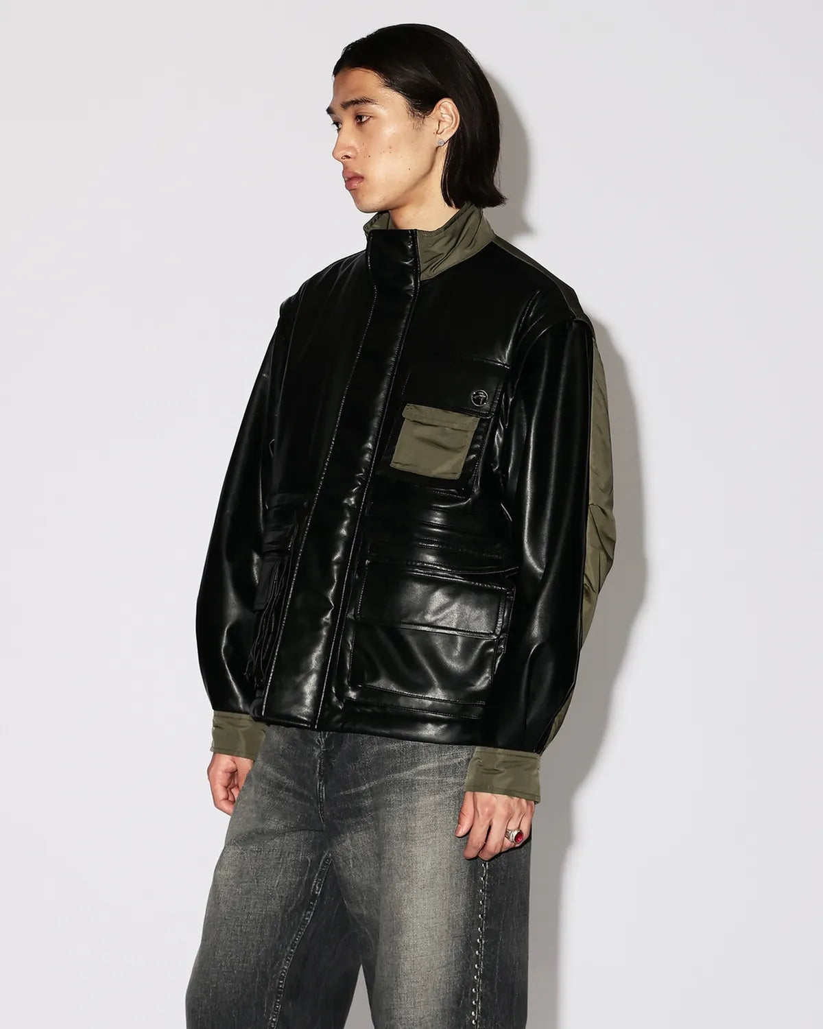 AMBUSH® / FAKE LEATHER BACK NYLON JACKET (12115637)
