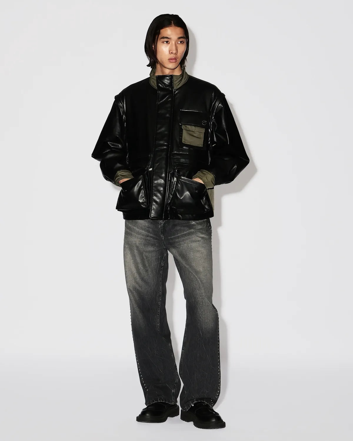 AMBUSH® / FAKE LEATHER BACK NYLON JACKET (12115637)