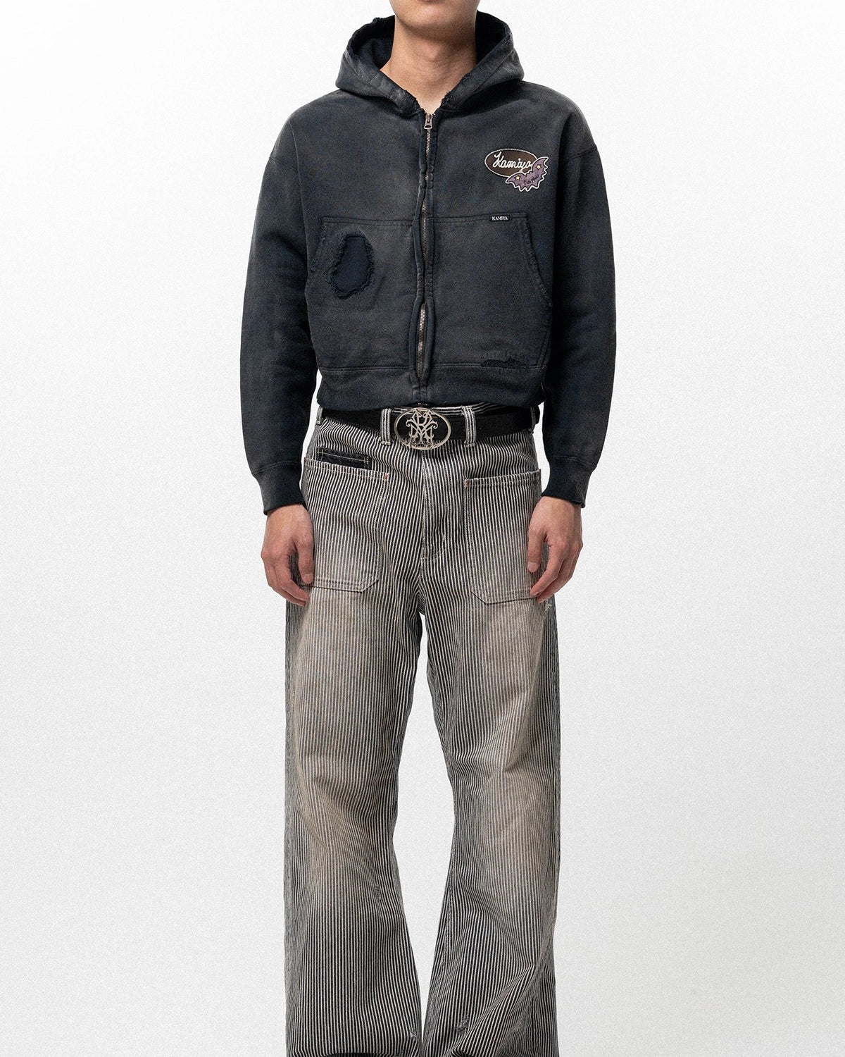 KAMIYA / Repaired Name Patch Zip Short Hoodie (G16HD070)