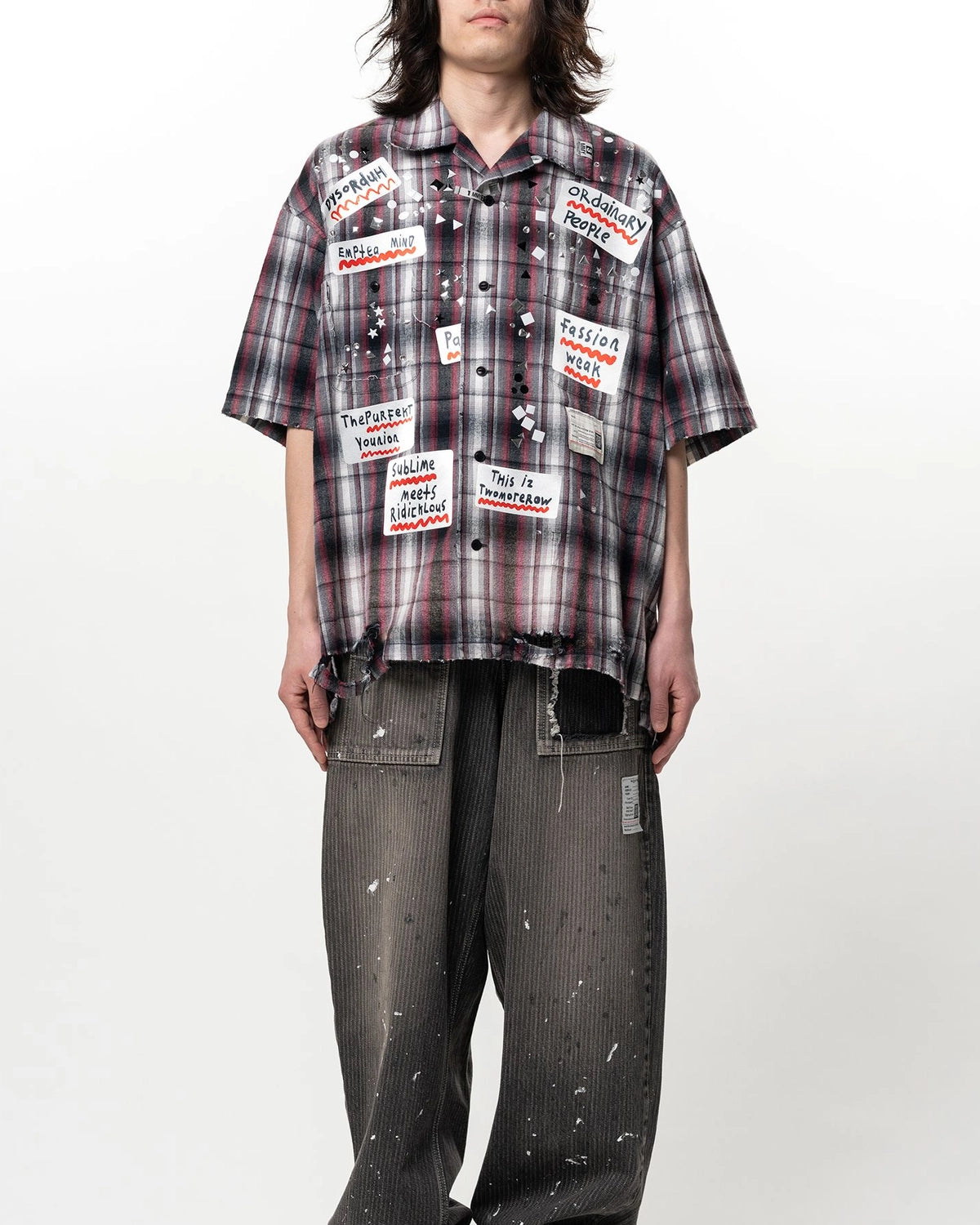 Maison MIHARA YASUHIRO / Embellished Sticker Short Sleeve Check Shirt (A16SH087)