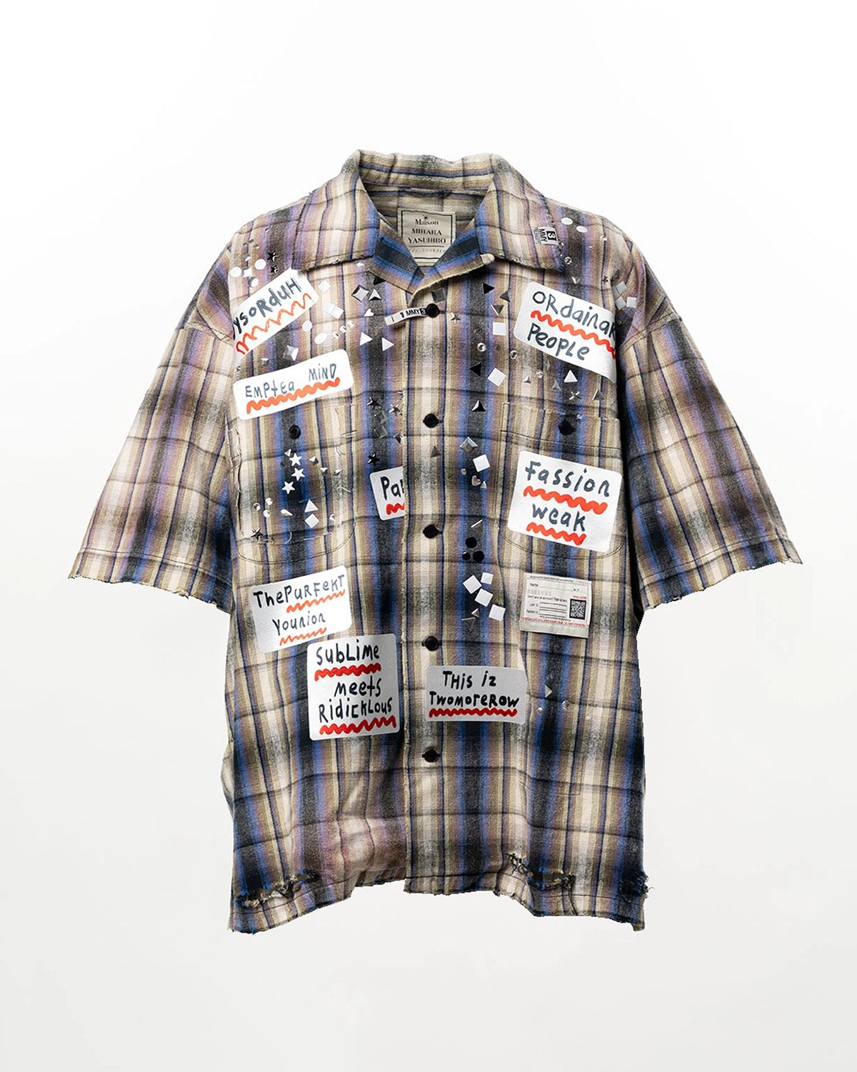 Maison MIHARA YASUHIRO / Embellished Sticker Short Sleeve Check Shirt (A16SH087)