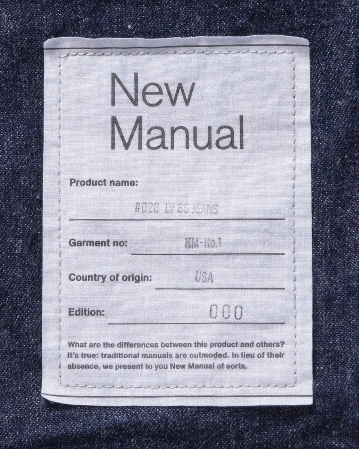 New Manual / #028 LV 66 JEANS 33 ONE-WASHED (PT-YY0007)