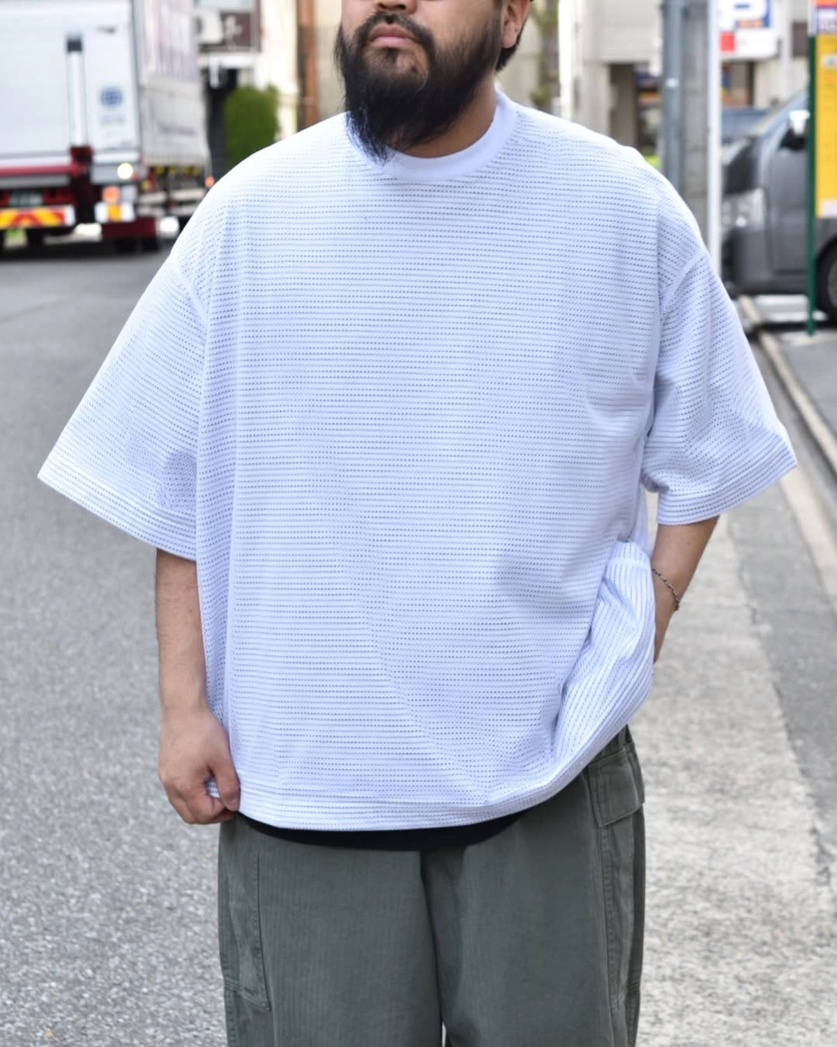 is-ness / BALLOON DOUBLE LAYERED MESH T-SHIRT (25SS_07_1006SSCS08-2)