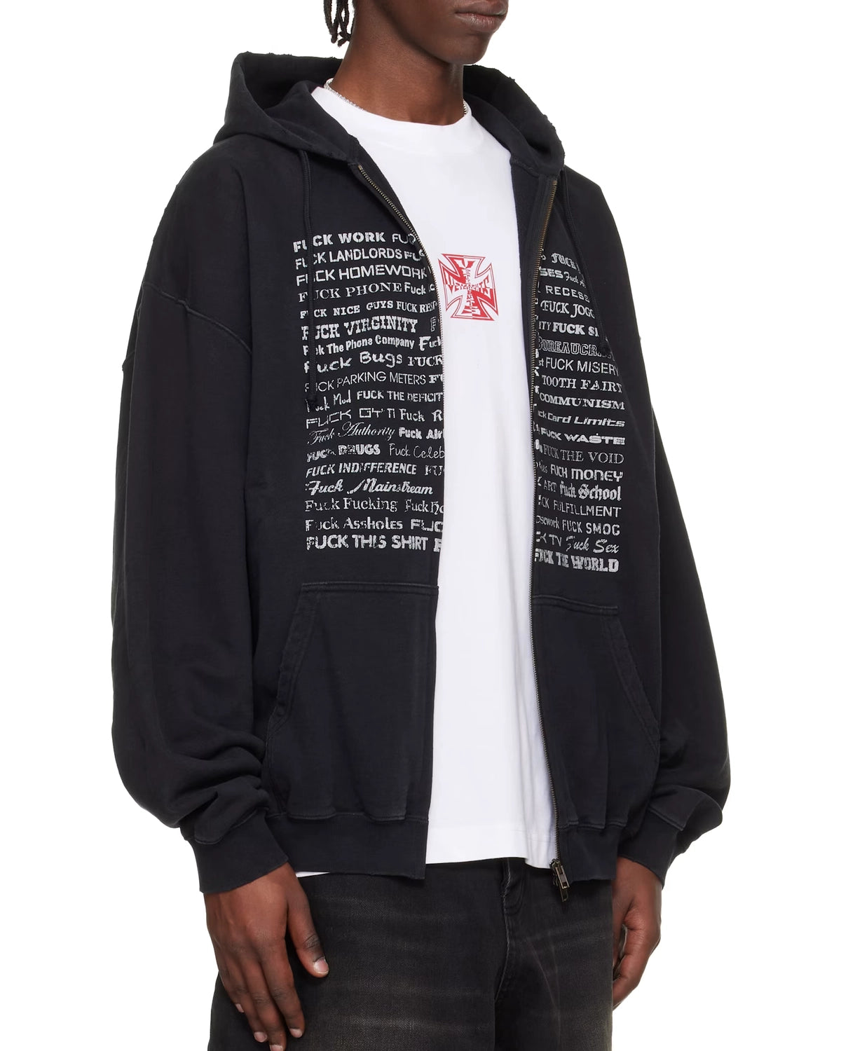 VETEMENTS / FUCK EVERYTHING ZIP-UP HOODIE (ME76ZU211BX)