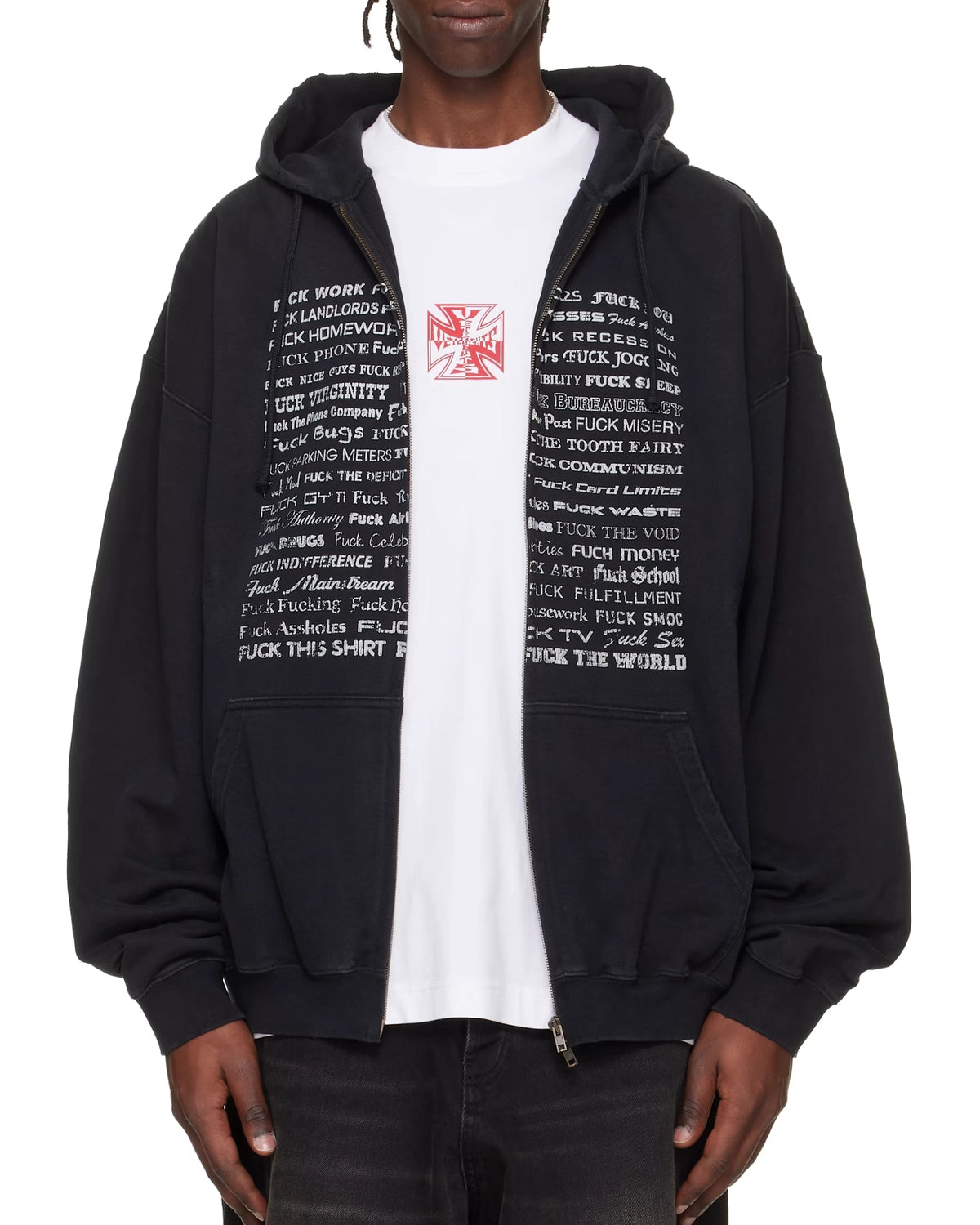VETEMENTS / FUCK EVERYTHING ZIP-UP HOODIE (ME76ZU211BX)