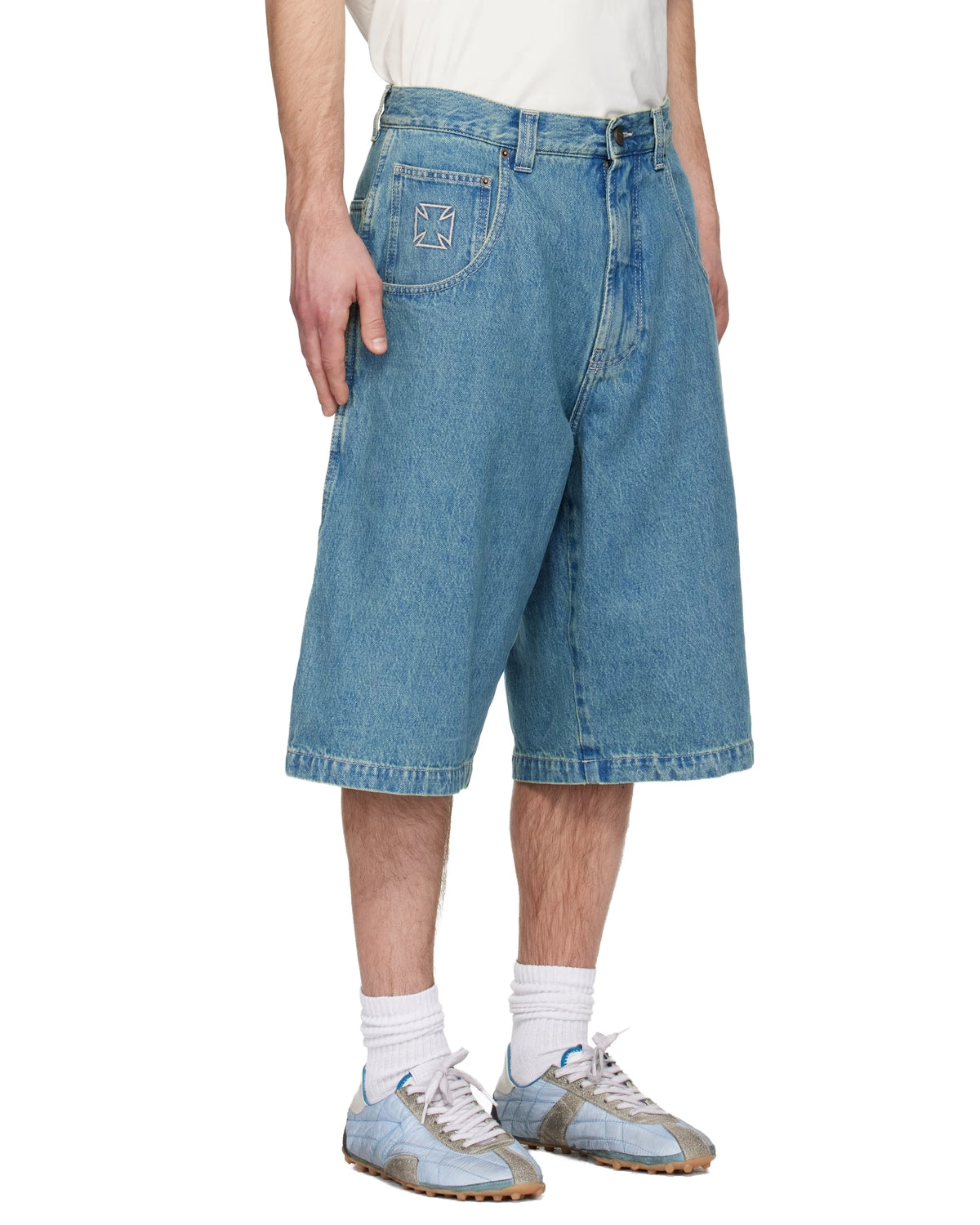 VETEMENTS / BIKER CROSS HIP-HOP DENIM SHORTS (ME76DP094N1)