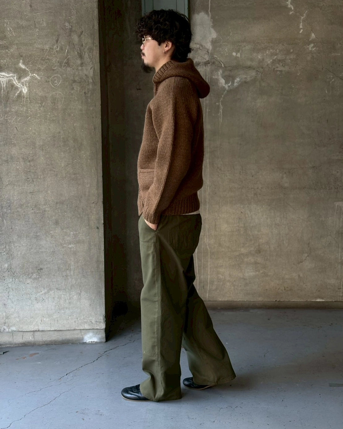 NONNATIVE / WANDERER HAND-KNIT HOODED SWEATER WOOL YARN (NN-K4706)