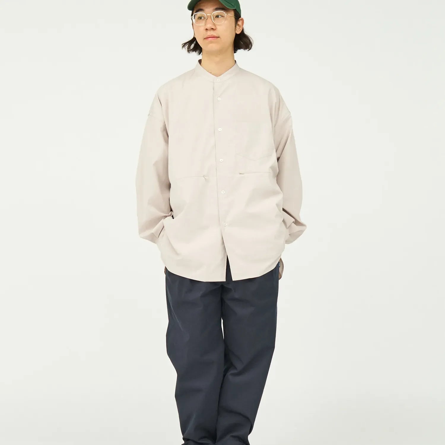 FreshService / STRETCH MATTE TAFFETA BAND COLLAR SHIRT