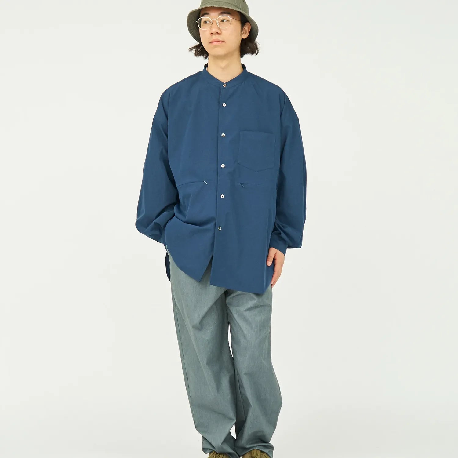 FreshService / STRETCH MATTE TAFFETA BAND COLLAR SHIRT