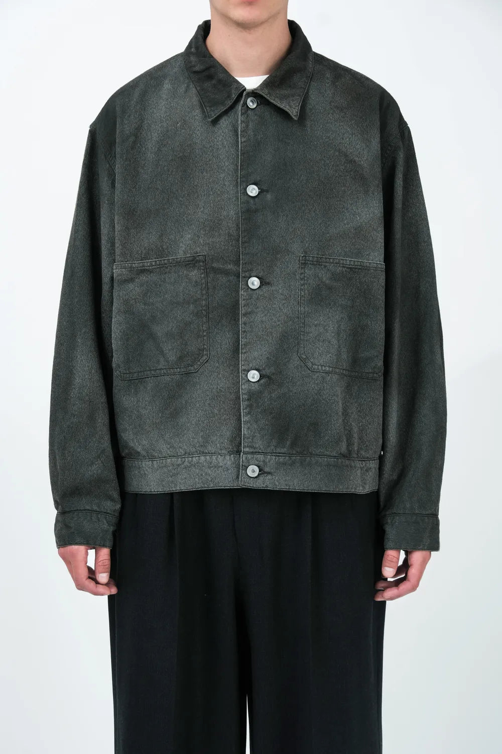 A.PRESSE / Vintage Black Chambray Work Jacket (26SAP-01-47)