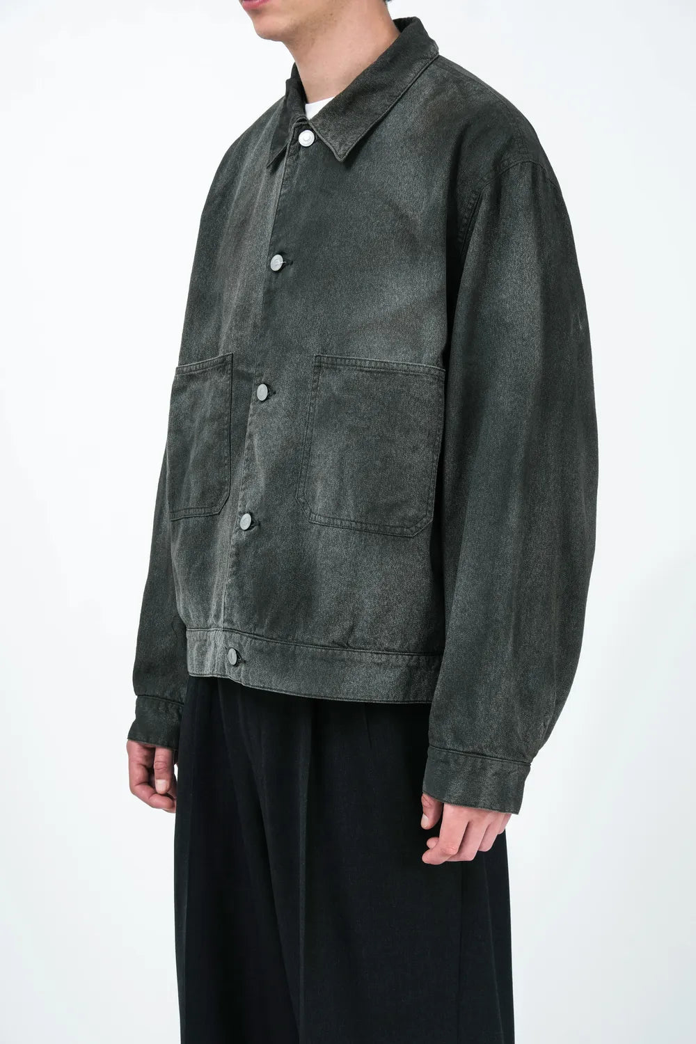 A.PRESSE / Vintage Black Chambray Work Jacket (26SAP-01-47)