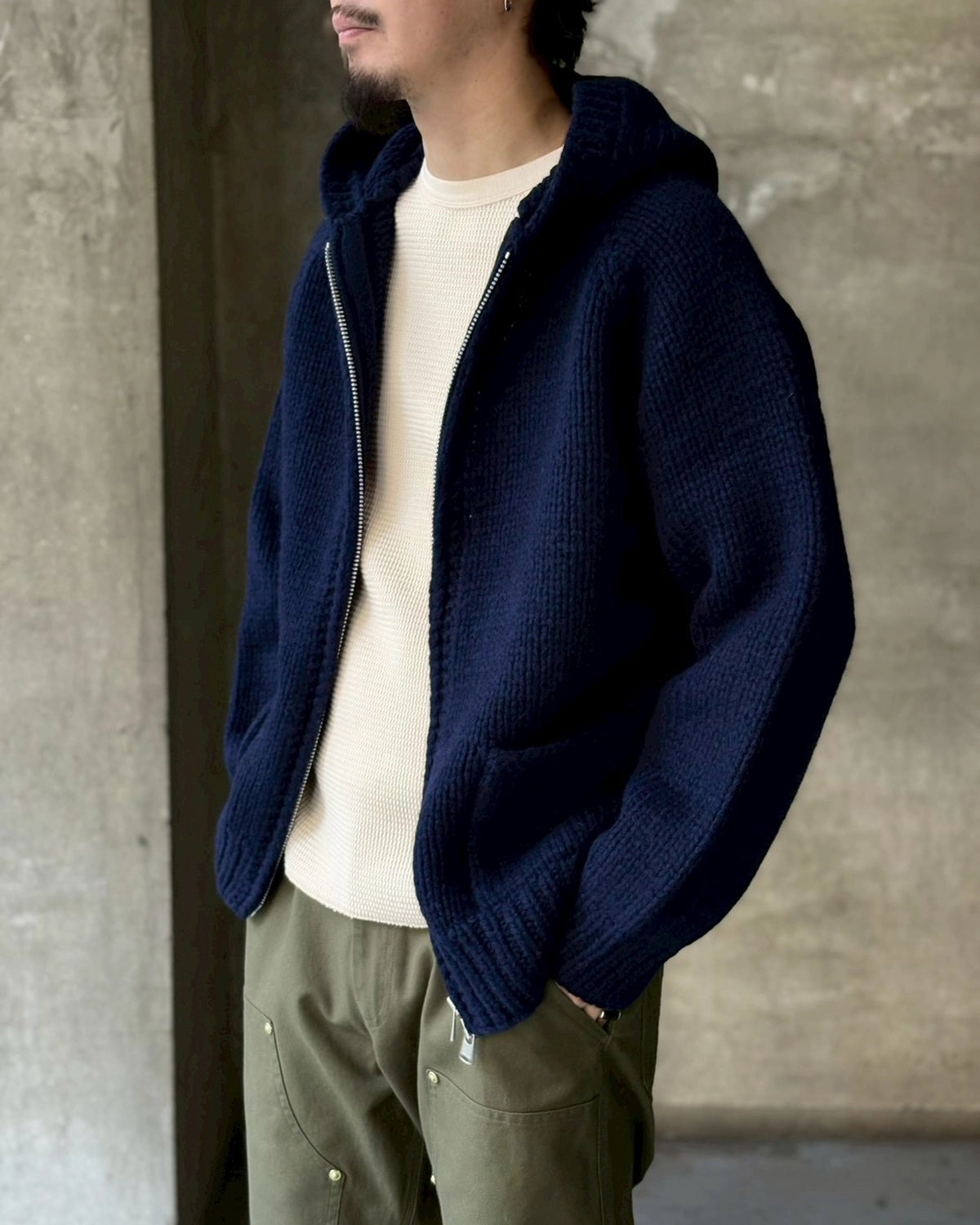 NONNATIVE / WANDERER HAND-KNIT HOODED SWEATER WOOL YARN (NN-K4706)